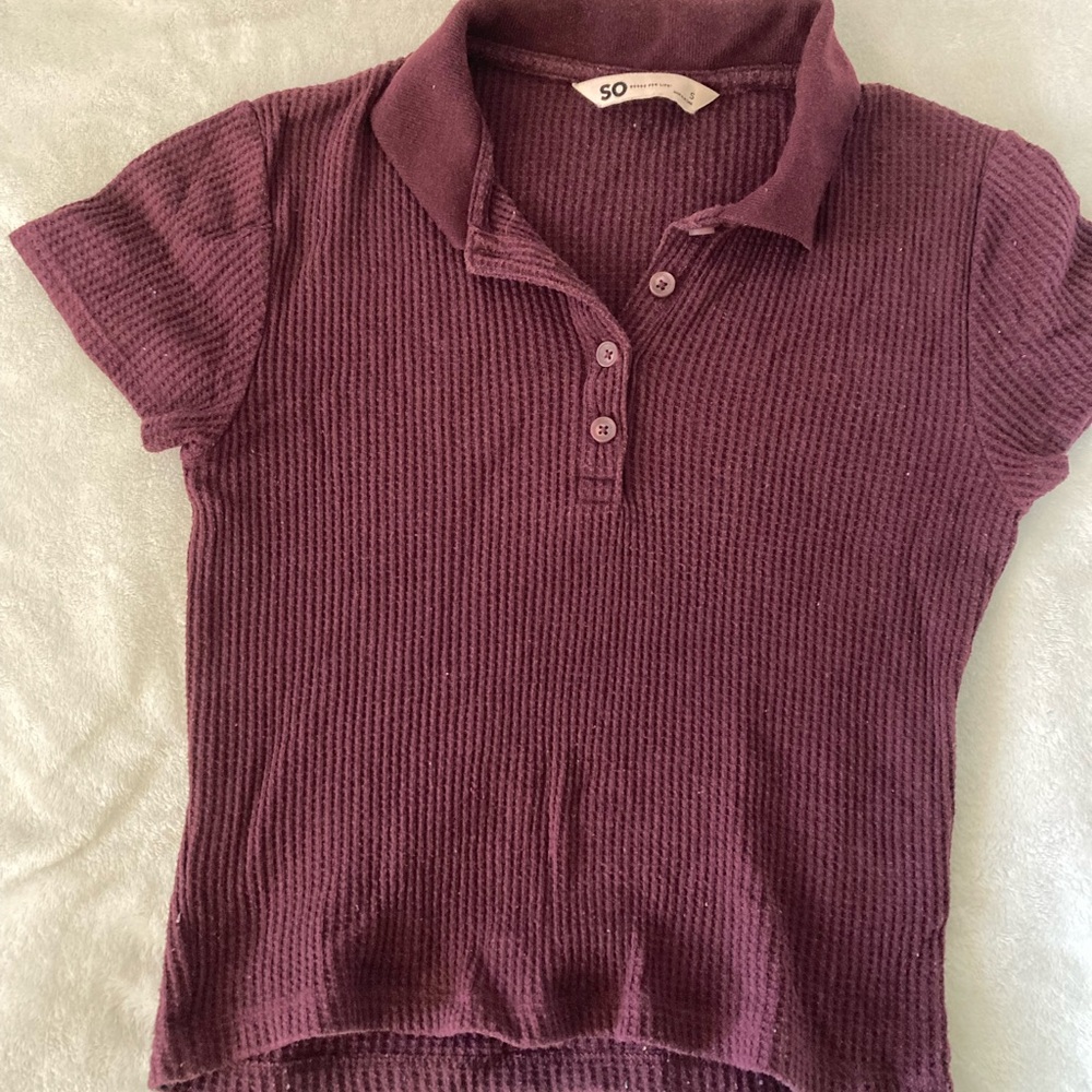 SO Plum Ribbed Polo Top